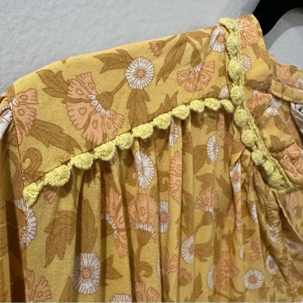 Jaase Boho Cottagecore Chartreusse Yellow Top Button Down Size Small - Picture 4 of 10